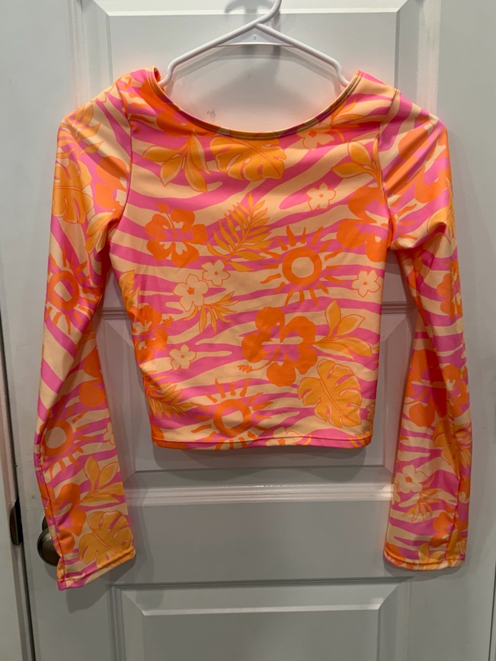 Billabong Pink and Orange Floral Long-Sleeve bathing suit rash guard